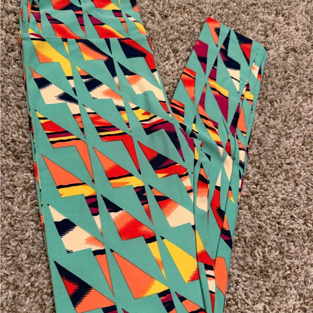 LuLaRoe Teal and Orange Patterned Leggings